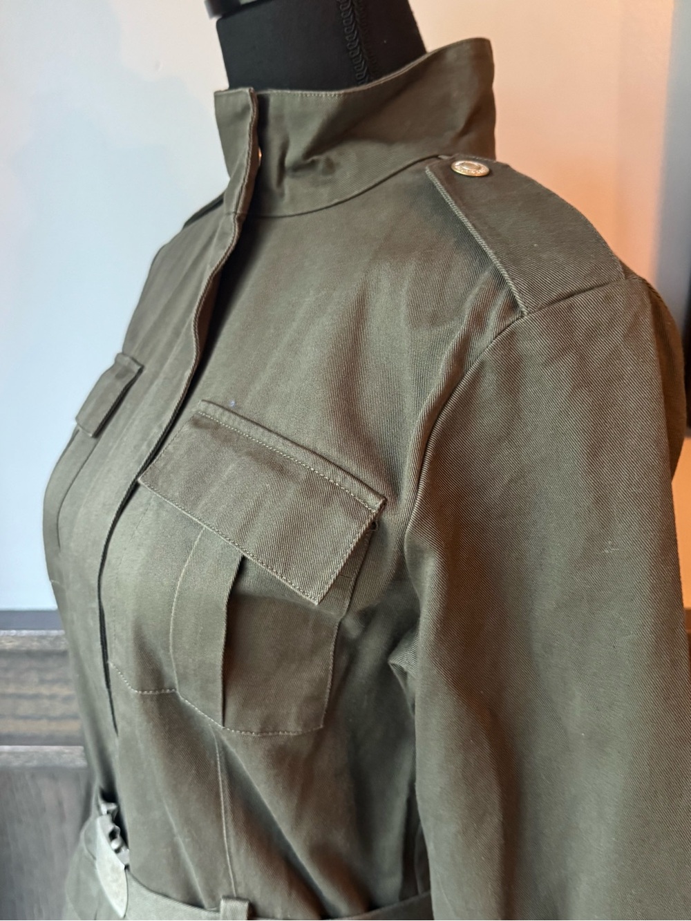 Old Navy Cotton Olive Utility Belted Military-Style Jacket small Y2K small - Picture 5 of 7
